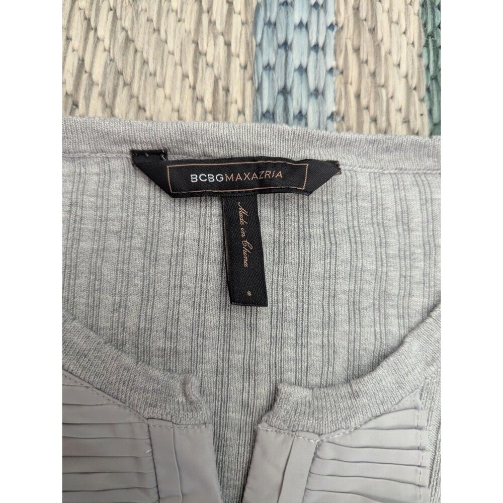 BCBG Max Azria, Small, Silk Blend Ribbed Sweater Top Gray Business Casual Fitted - Picture 3 of 6